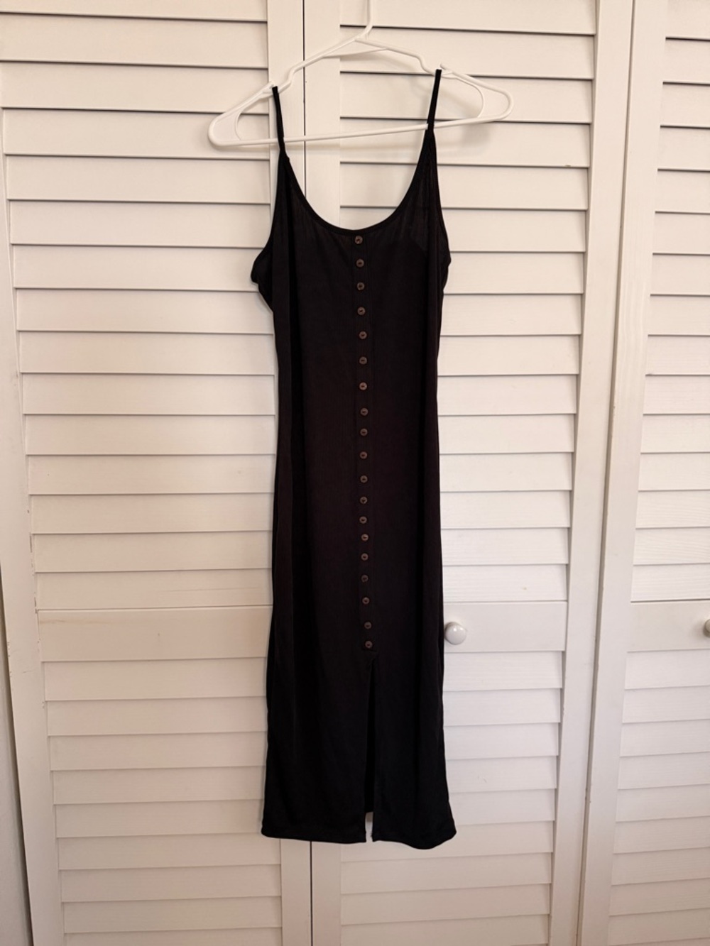 Classic Black Button-Front Slip Dress
